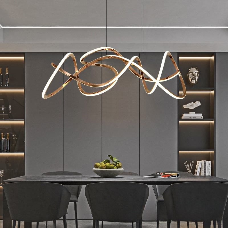 Modern Golden Wave Line LED Chandelier