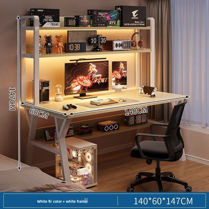 Modern Integrated Computer Desk with Bookshelf