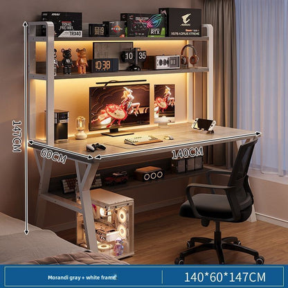 Modern Integrated Computer Desk with Bookshelf