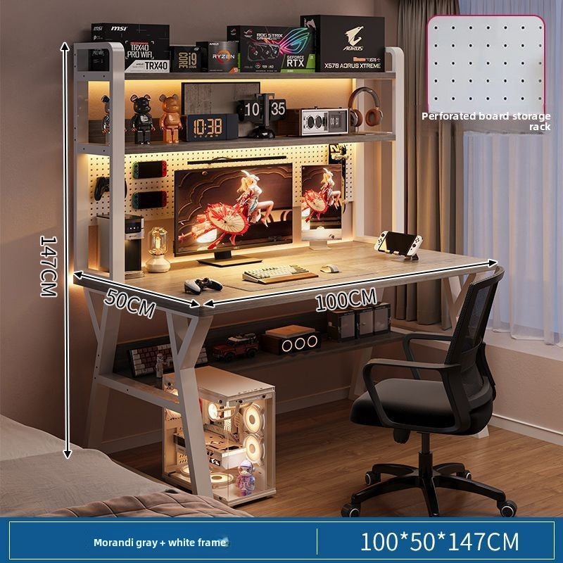 Modern Integrated Computer Desk with Bookshelf