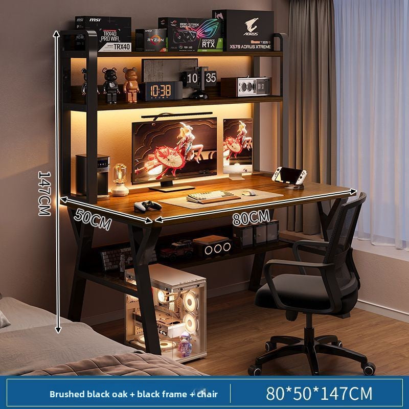 Modern Integrated Computer Desk with Bookshelf