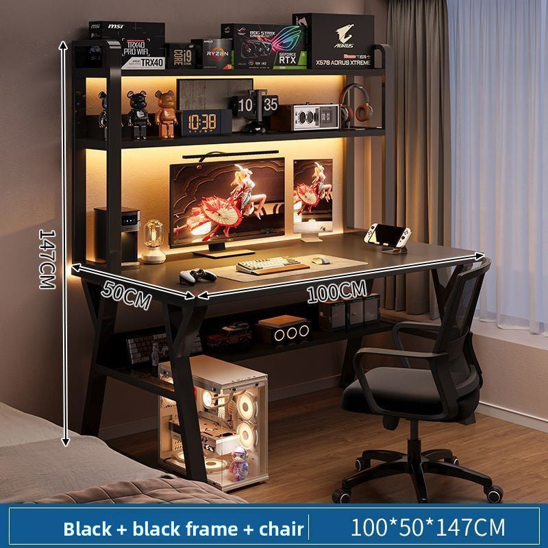 Modern Integrated Computer Desk with Bookshelf