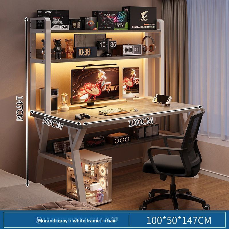 Modern Integrated Computer Desk with Bookshelf