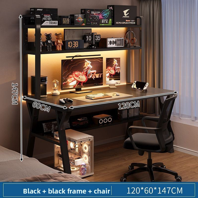 Modern Integrated Computer Desk with Bookshelf