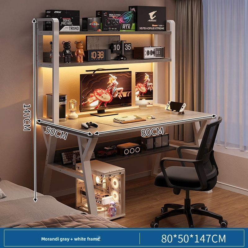 Modern Integrated Computer Desk with Bookshelf