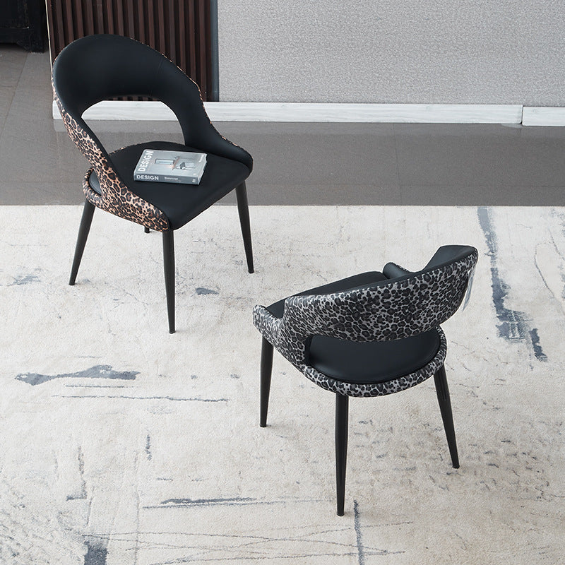 Modern Leather Dining Chair with Leopard Print Design
