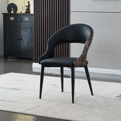 Modern Leather Dining Chair with Leopard Print Design