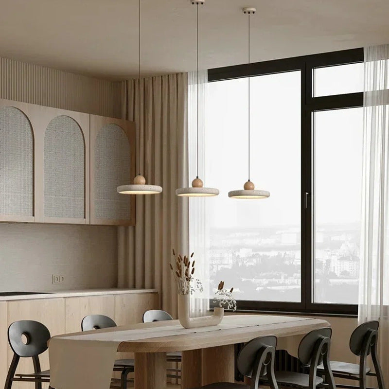 Modern Minimalist Travertine Stone LED Chandelier