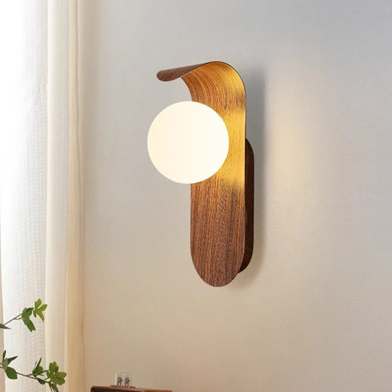 Modern Simple Walnut Wood Grain LED Wall Lamp