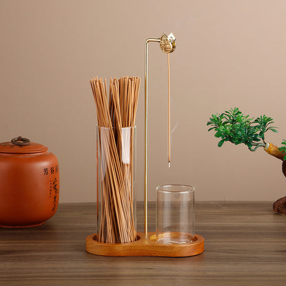 Modern Solid Wood 8-Shaped Incense Burner with Glass Aromatherapy Cup