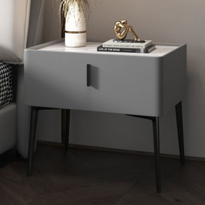Modern Solid Wood Bedside Table with Leather Surface
