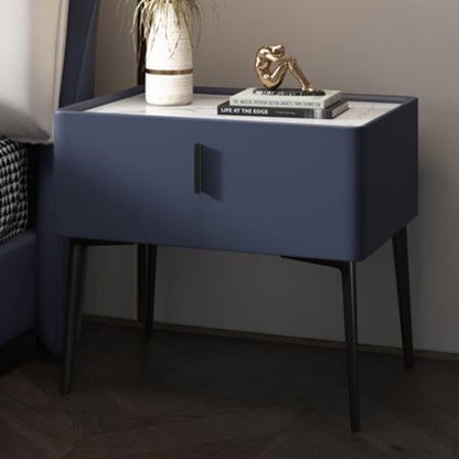 Modern Solid Wood Bedside Table with Leather Surface
