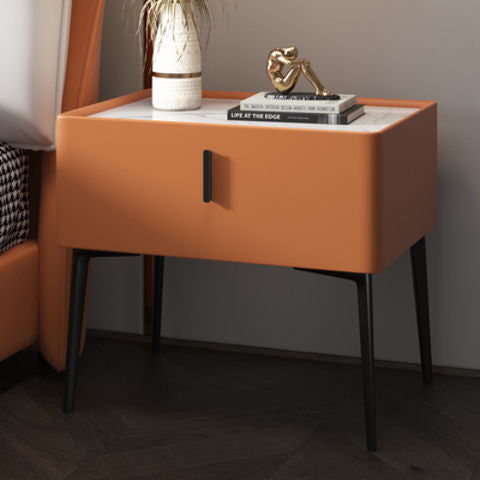 Modern Solid Wood Bedside Table with Leather Surface
