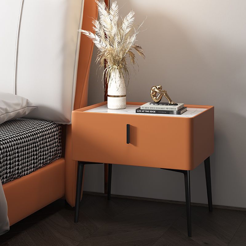 Modern Solid Wood Bedside Table with Leather Surface