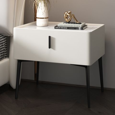 Modern Solid Wood Bedside Table with Leather Surface