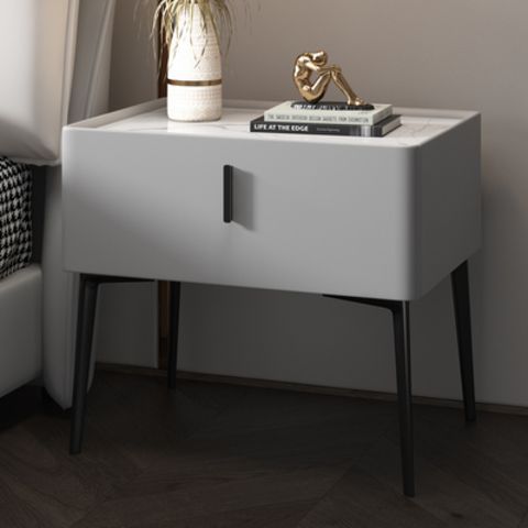 Modern Solid Wood Bedside Table with Leather Surface