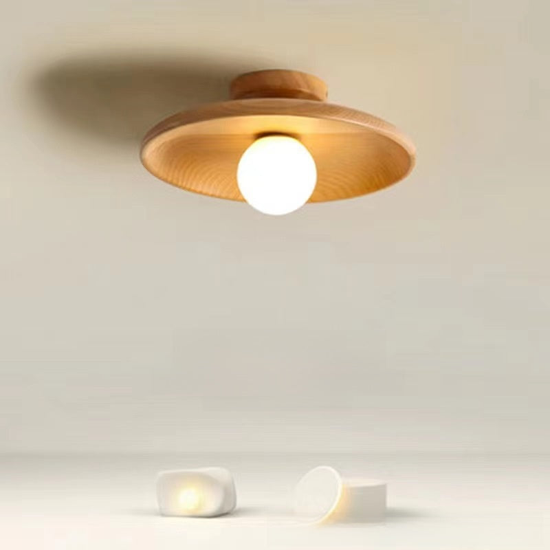 Modern Wood Ceiling Lamp with Glass Shade
