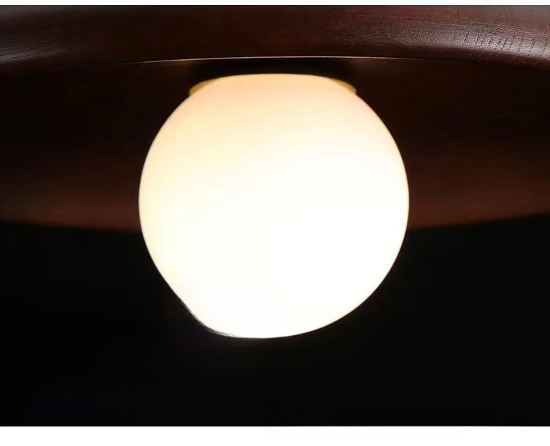 Modern Wood Ceiling Lamp with Glass Shade