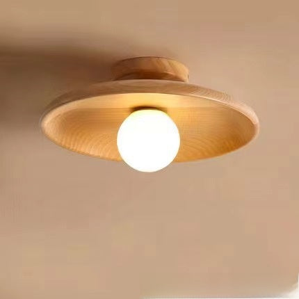 Modern Wood Ceiling Lamp with Glass Shade