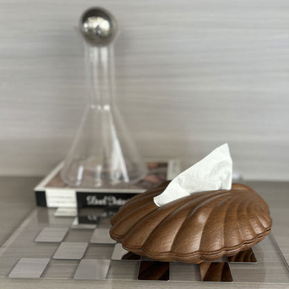 Modern Wood Finish Shell Tissue Storage Box