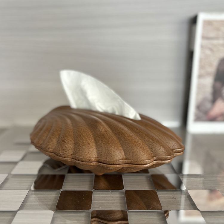Modern Wood Finish Shell Tissue Storage Box