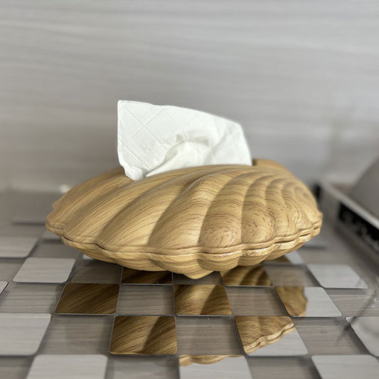 Modern Wood Finish Shell Tissue Storage Box