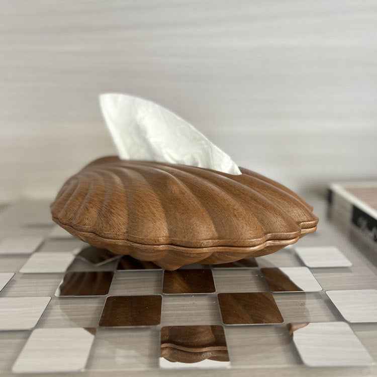 Modern Wood Finish Shell Tissue Storage Box