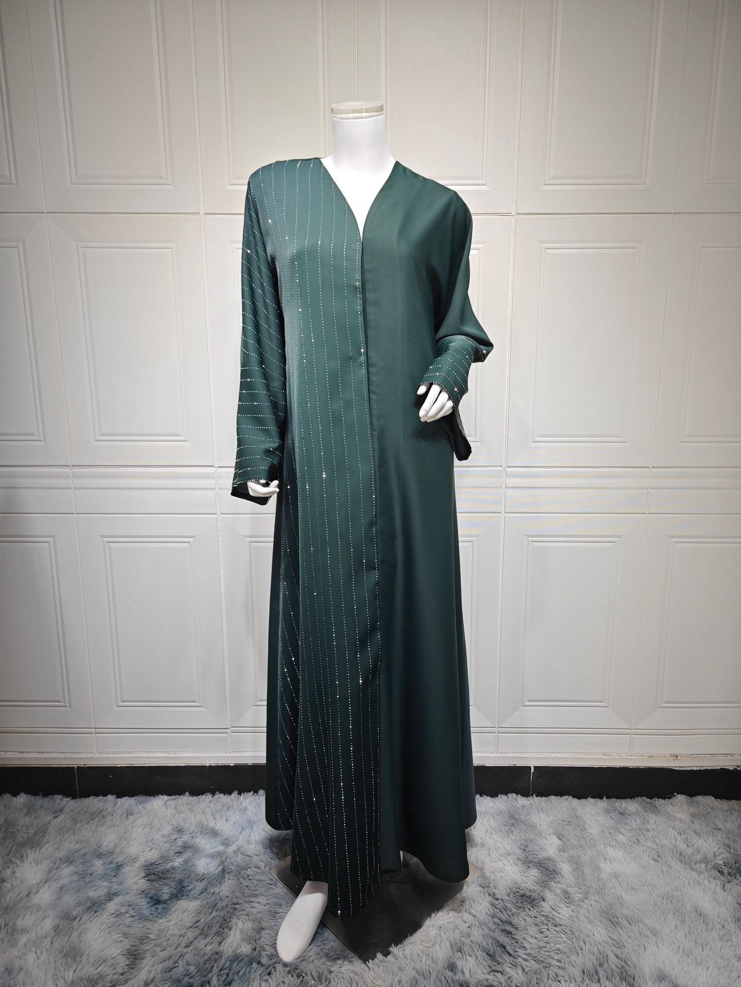 Modest Dark Green Muslim Women's Robe with Hidden Buttons