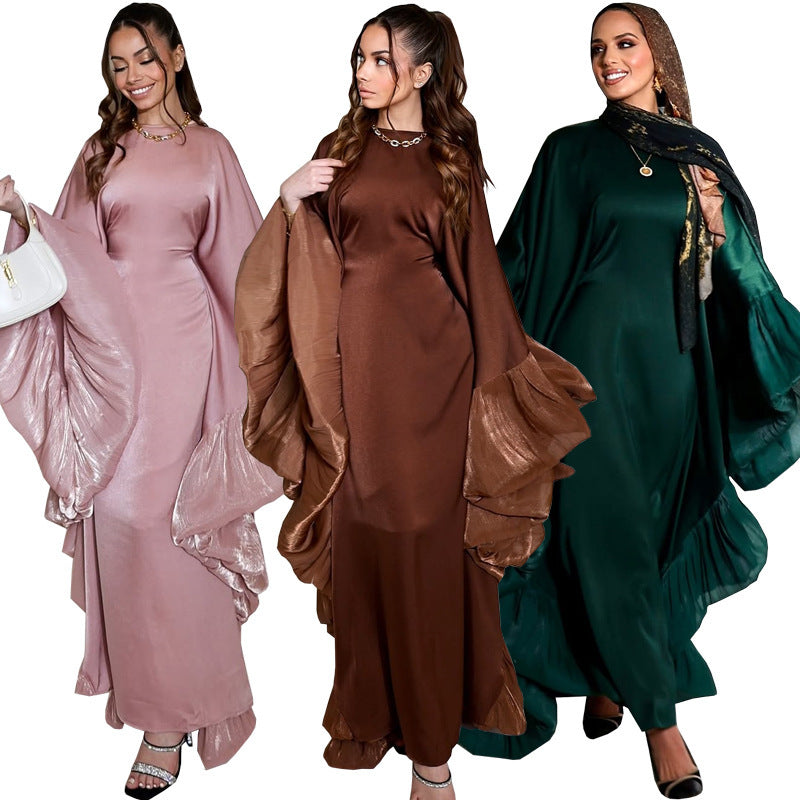 Modest Satin Long Dress with Belt