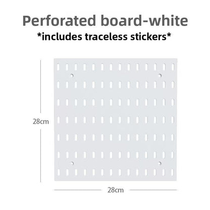 Modular Perforated Wall Storage Organizer with Hooks and Boxes