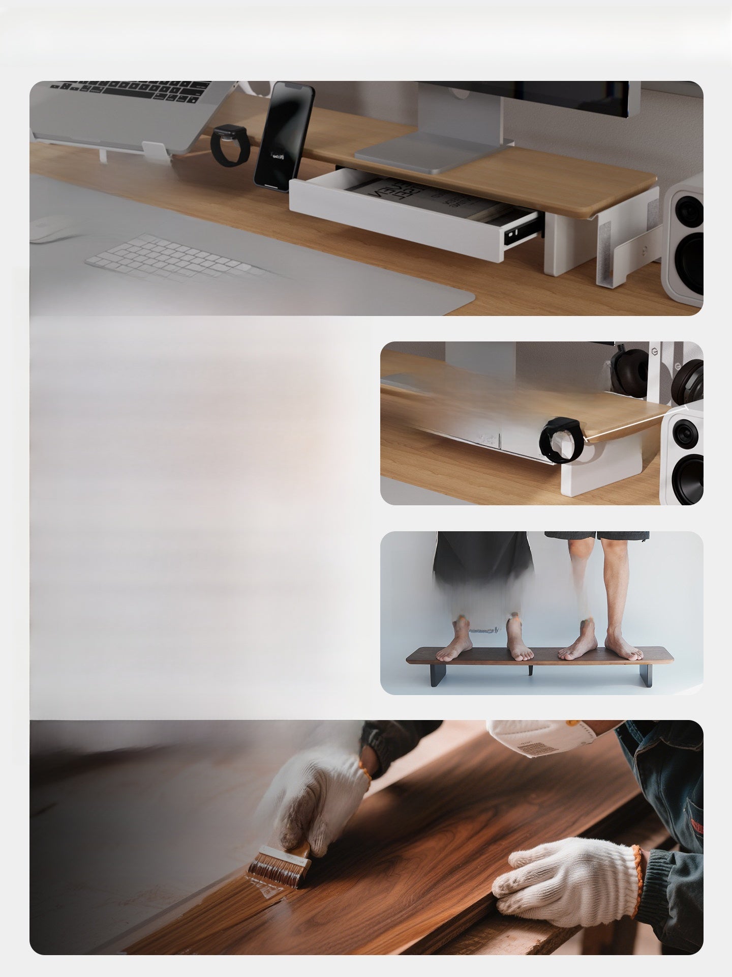 Modular Solid Wood Monitor Riser Stand with Accessory Compatibility