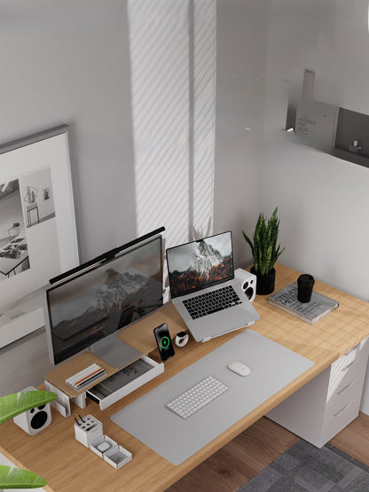 Modular Solid Wood Monitor Riser Stand with Accessory Compatibility