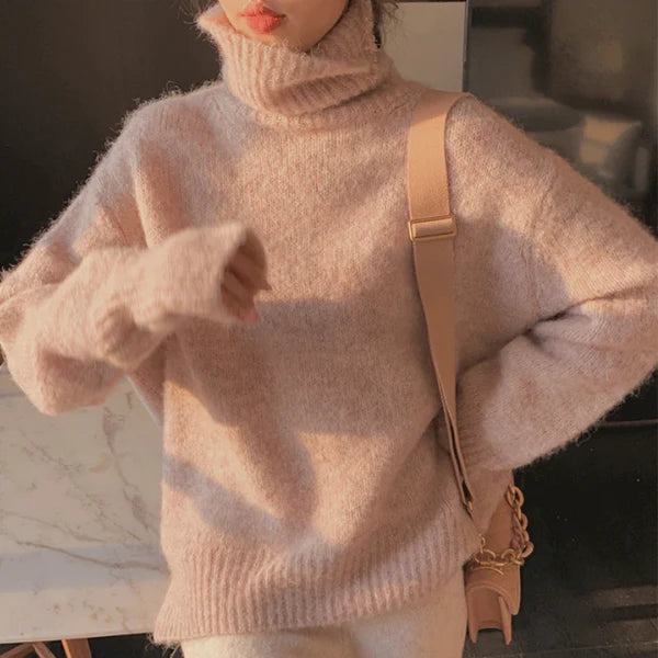 Mohair Turtleneck Sweater – Soft Knit Pullover in Solid Color for Women