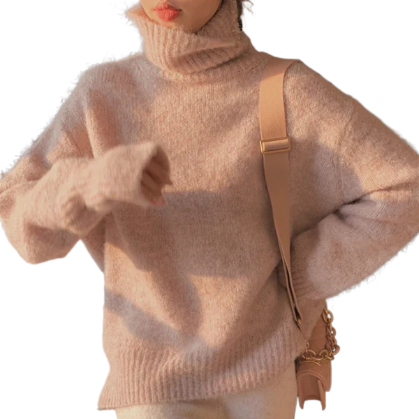 Mohair Turtleneck Sweater – Soft Knit Pullover in Solid Color for Women