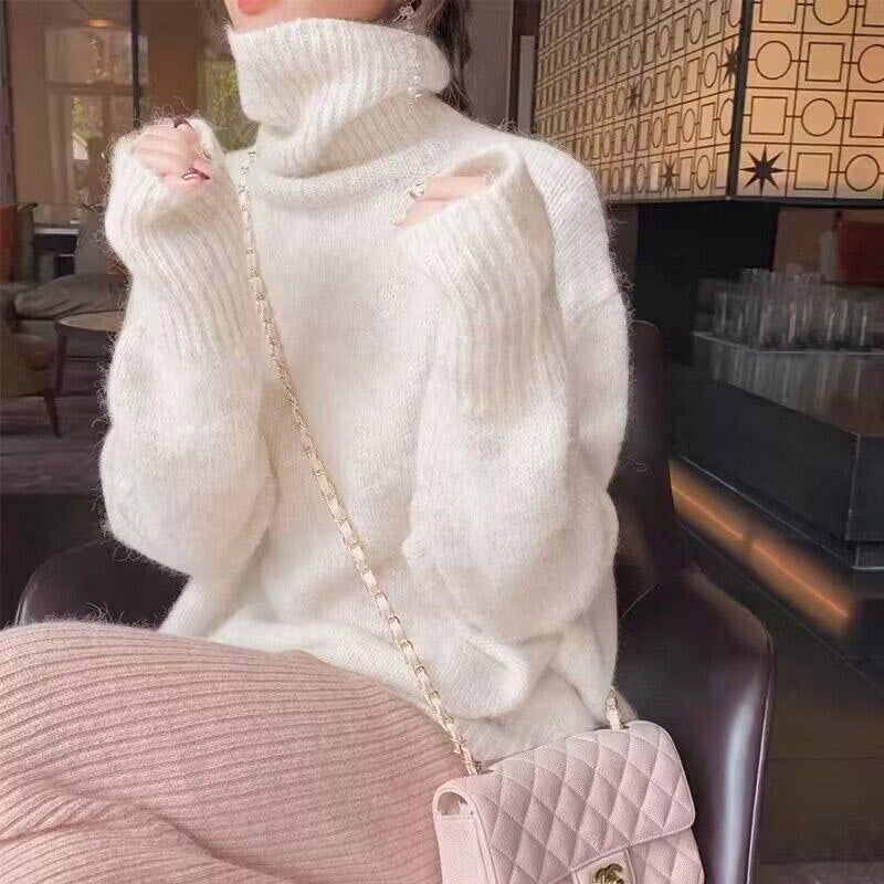 Mohair Turtleneck Sweater – Soft Knit Pullover in Solid Color for Women