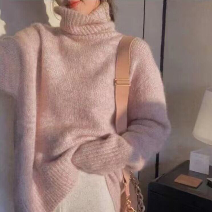 Mohair Turtleneck Sweater – Soft Knit Pullover in Solid Color for Women