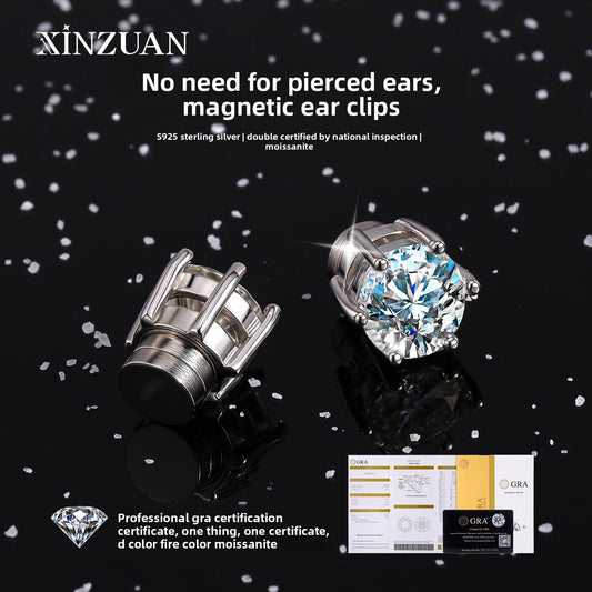 Moissanite Magnetic Ear Clip Sterling