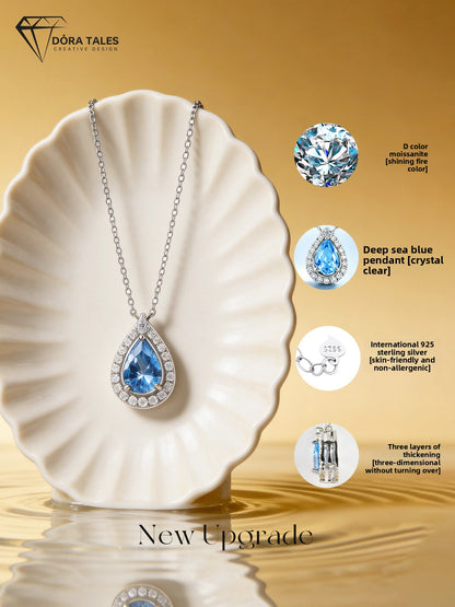 Moissanite Necklace with Blue Tear Pendant