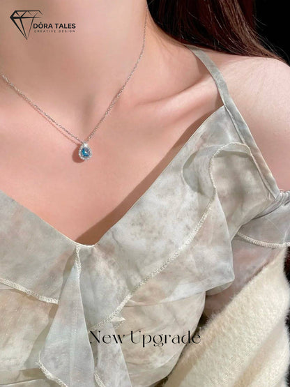 Moissanite Necklace with Blue Tear Pendant
