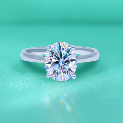 Moissanite Oval Ring Sterling Silver Plated