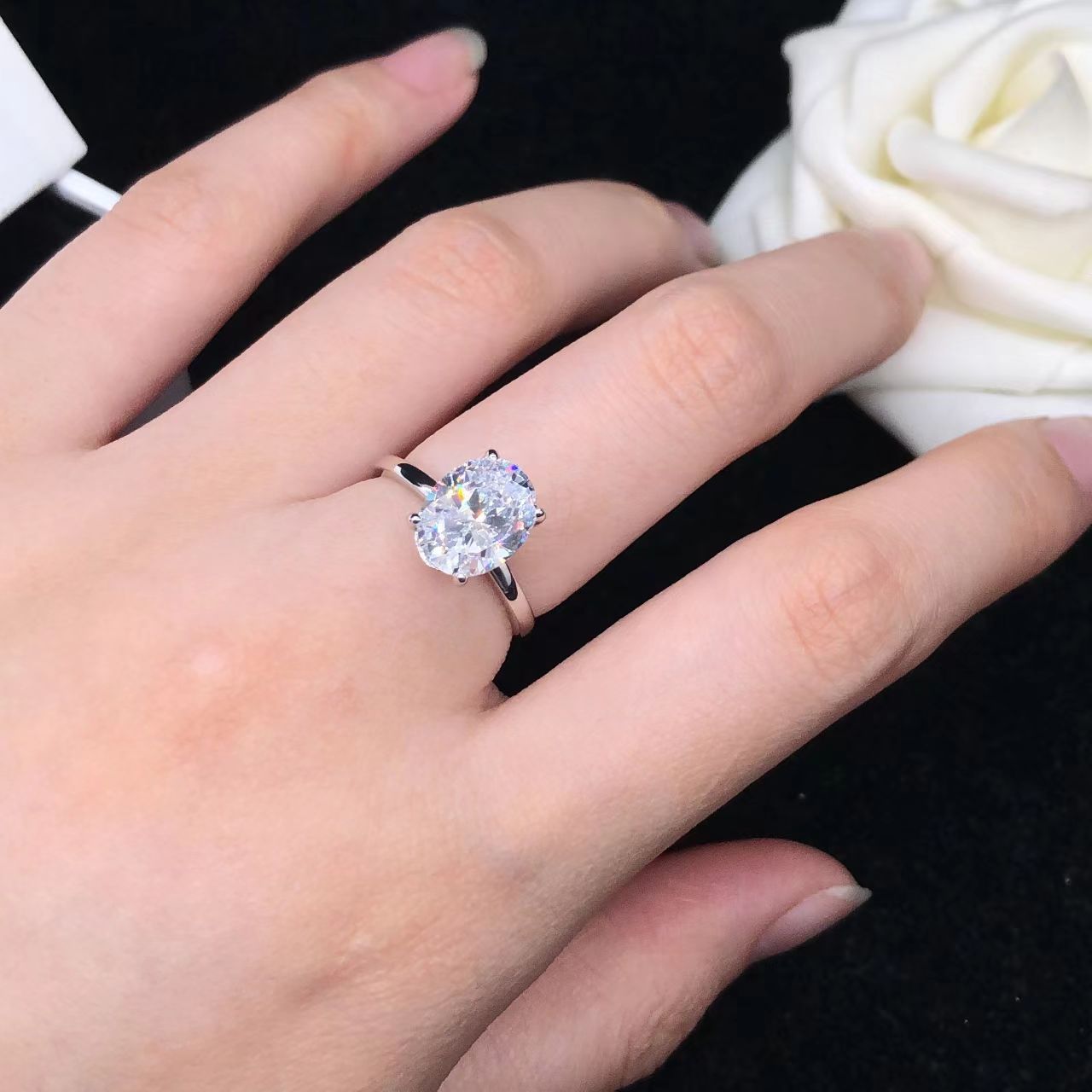 Moissanite Oval Ring Sterling Silver Plated