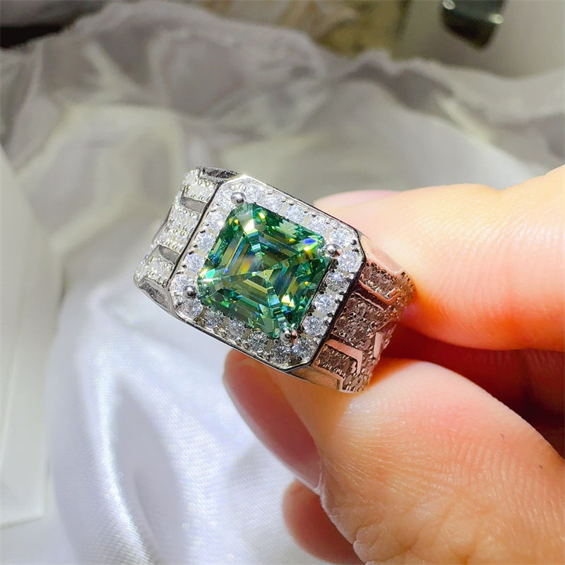 Moissanite Silver Plated Mens Ring