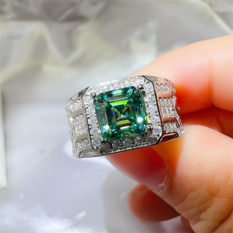 Moissanite Silver Plated Mens Ring