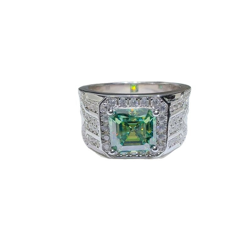 Moissanite Silver Plated Mens Ring