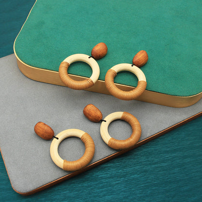 Monies Wooden Coconut Shell Raffia Earrings