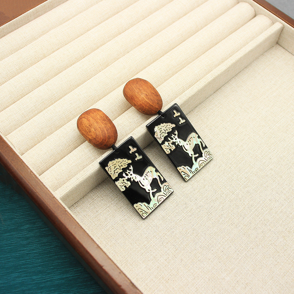 Monies Wooden Coconut Shell Raffia Earrings