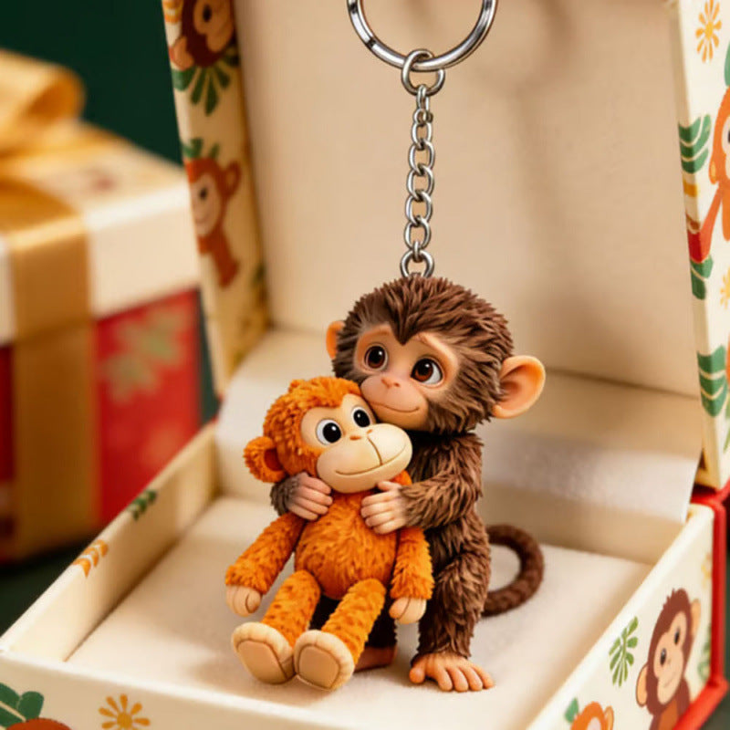 Monkey Hugging Acrylic Keychain