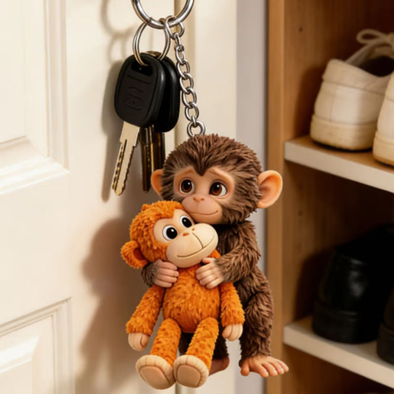 Monkey Hugging Acrylic Keychain