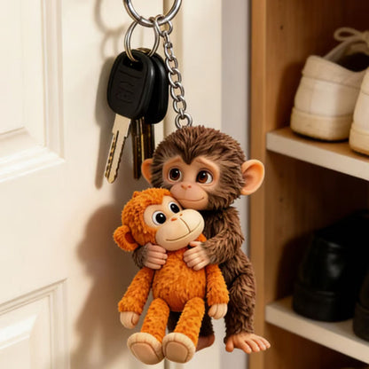Monkey Hugging Acrylic Keychain