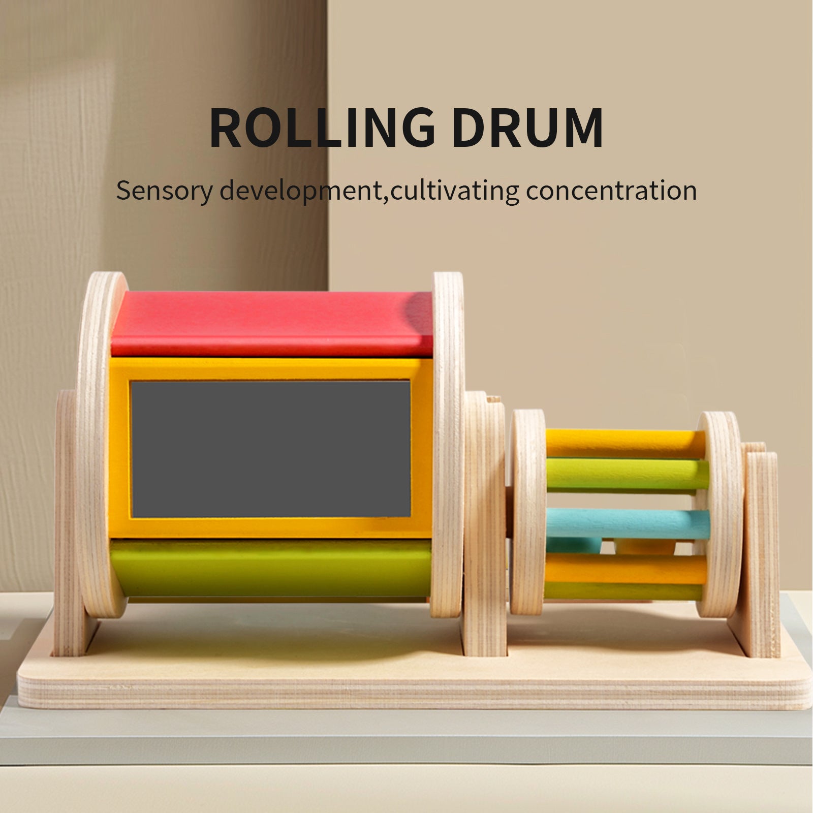 Montessori Wooden Textile Drum Toy